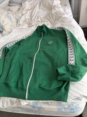 Fred Perry Green Track VTG Jacket with White Laurel Taping Sz L